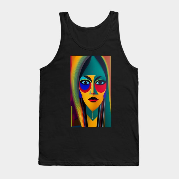 Vintage Abstract Art - Retro Geometric Pattern Face - MAff5 - Modern Art Tank Top by ZiolaRosa